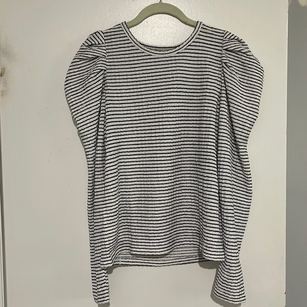Loft Stripe Crinkle Long Sleeve Top
